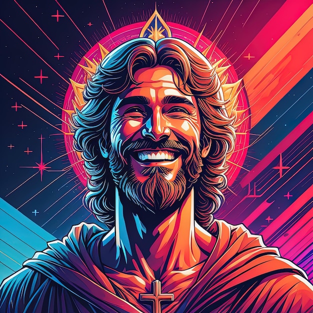 Jezus Christus de koning glimlachend vector kunst illustratie