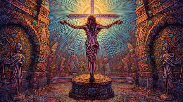 Jezus Christus gekruisigd christendom religie liefde lijden illustratie Generatieve AI