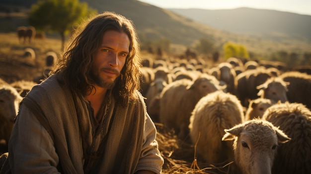 jezus christus hoedt een kudde schapen