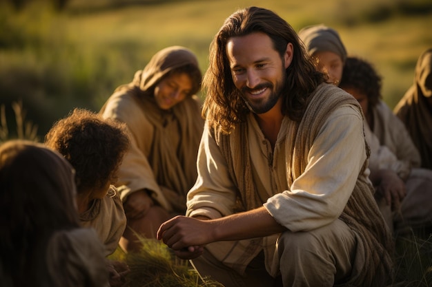 Jezus Christus leert kinderen liefde, vriendelijkheid en christendom