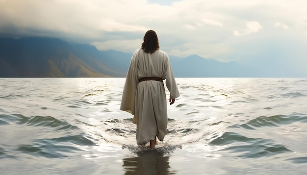 Jezus Christus wandelen op het water op het meer van Galilea