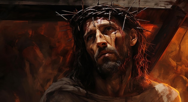Jezus gekruisigd op het kruis Passie van Christus Illustratie Goede Vrijdagviering