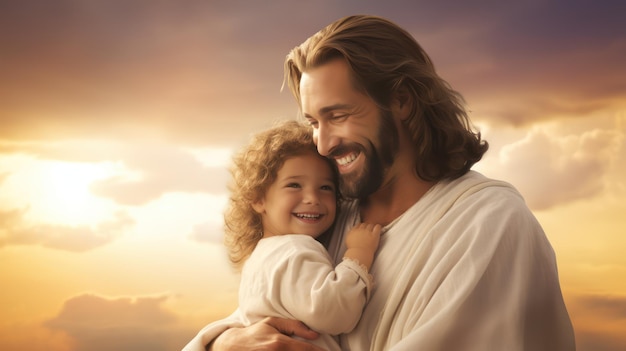 Jezus houdt een kleine baby vast.