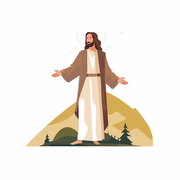 Jezus in de woestijn Op witte achtergrond aquarel illustratie
