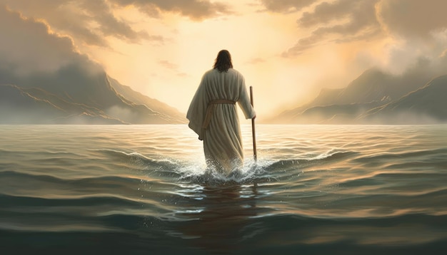 Jezus loopt op het water.