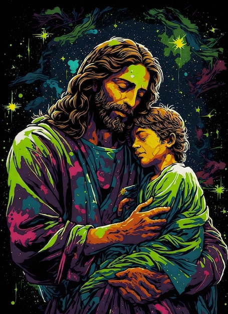 Jezus met kindje in schilderstijl
