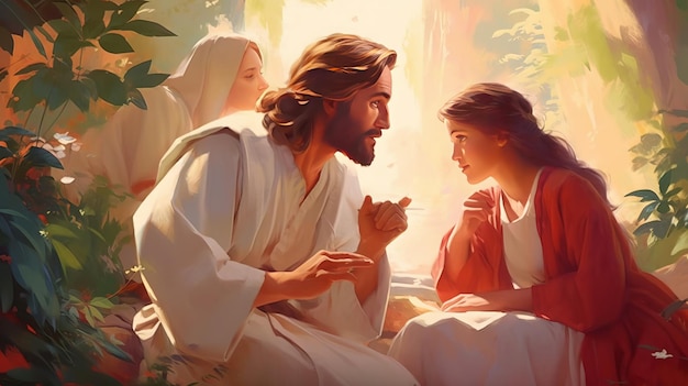 Jezus met Maria en Martha