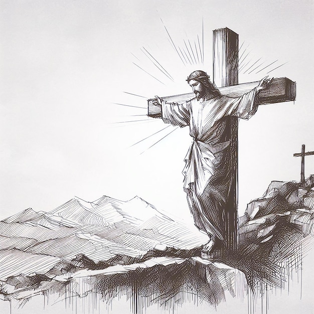 Jezus op de kruis schets vector illustratie gegenereerd door ai