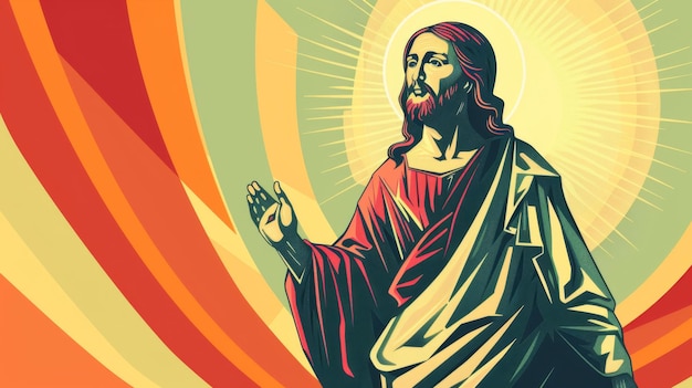 Jezus schildert op een kleurrijke achtergrond