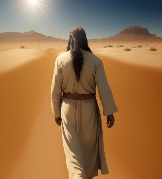 Jezus wandelen in de woestijn