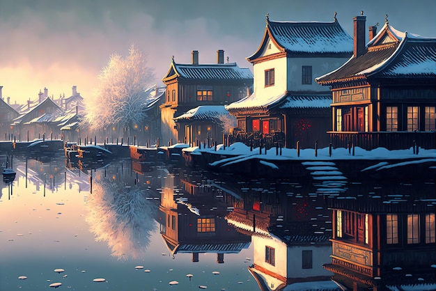 Водный город Цзяннань зимой