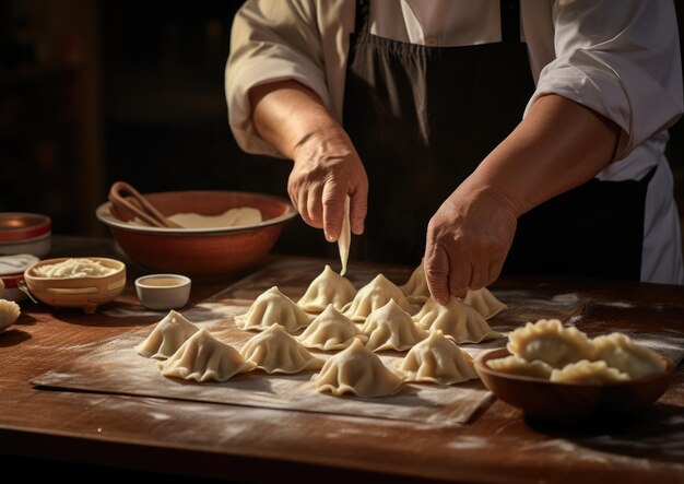 伝統的な折り方を教える餃子料理教室