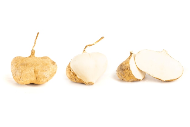 Jicama fruit on white background