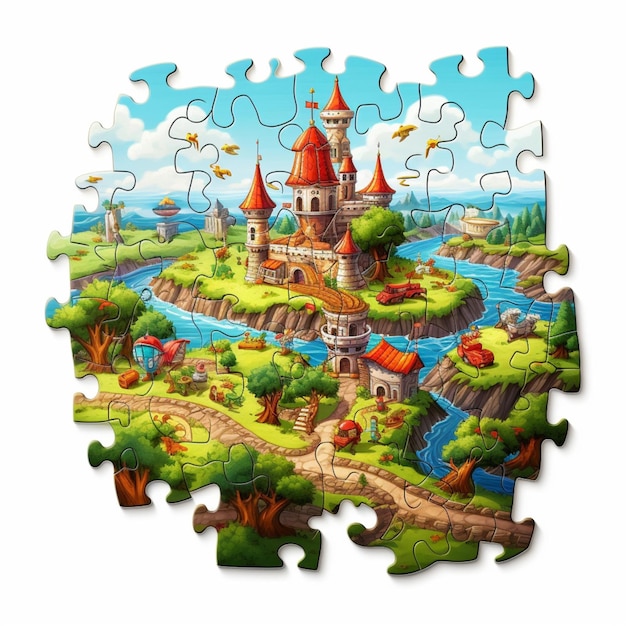Jigsaw Puzzle 2d cartoon illustraton on white background h