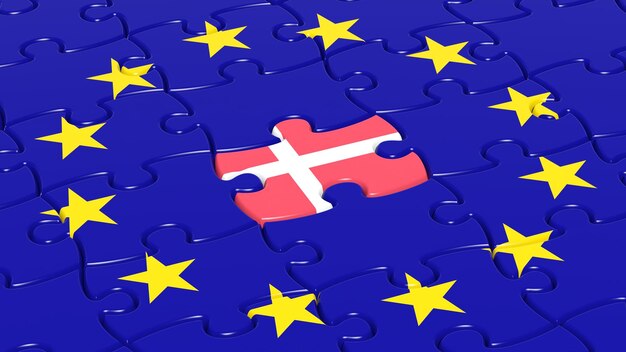 Photo jigsaw puzzle flag of european union with denmark flag piece