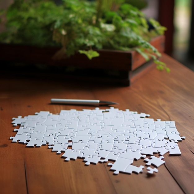 Jigsaw puzzle pieces on the table