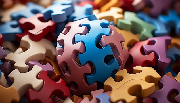 Jigsaw puzzle shapes success teamwork order cooperation and imagination generated by artificial intelligence