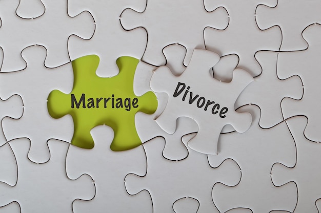 Jigsaw puzzles with text MARRIAGE and DIVORCEMarriage and divorce are important social cultural and legal concepts that have significant implications for individuals families and society as a whole