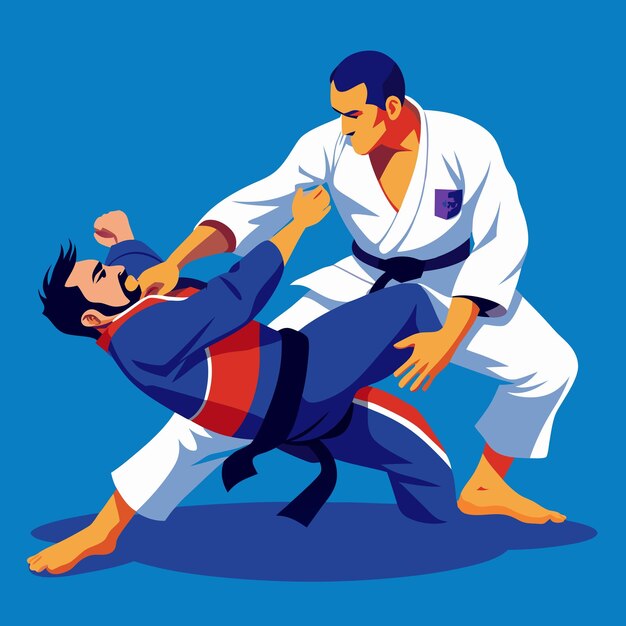 Photo jiu jitsu athletes fighting vector illustration for martial arts action