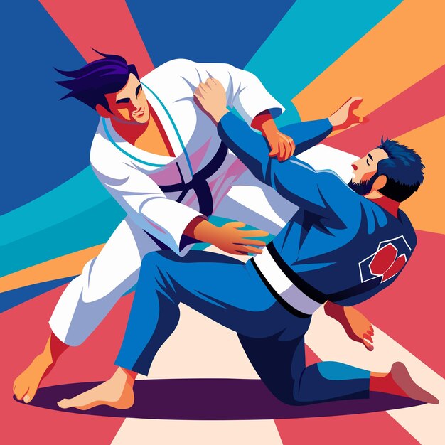 Photo jiu jitsu athletes fighting vector illustration for martial arts action