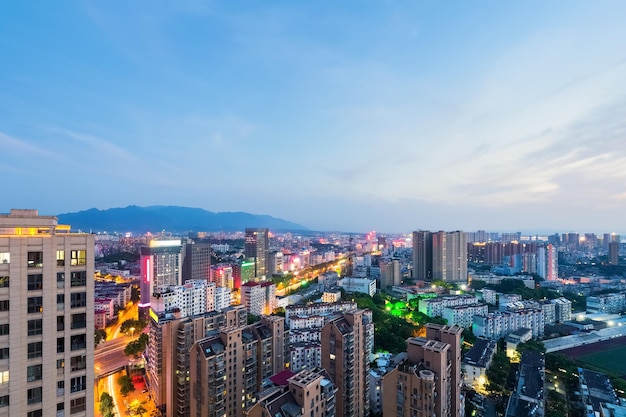 Jiujiang cityscape in nightfall beautiful small city in south of the yangtze river China