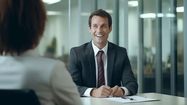 Photo job interview dialogue candidate and interviewer discussing experiences