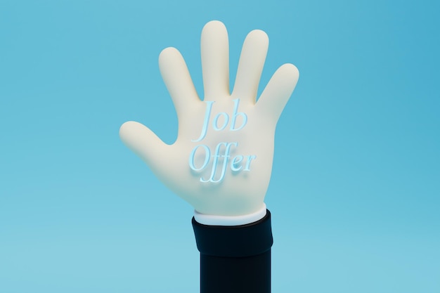 Photo job offer writing a job offer on a raised hand 3d render