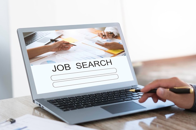 job search concept find your career business man looking at online website