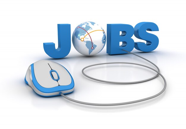 JOBS  Word with Globe World and Computer Mouse