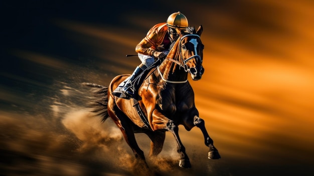 A jockey and horse racing in motion