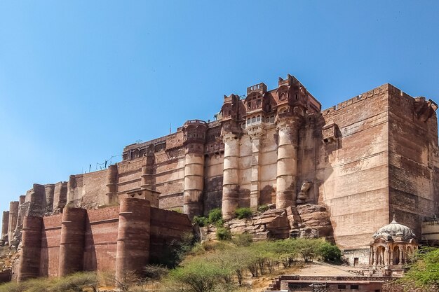 Jodhpur, India. Mening van Mehrangarh-fort in zonnige dag.