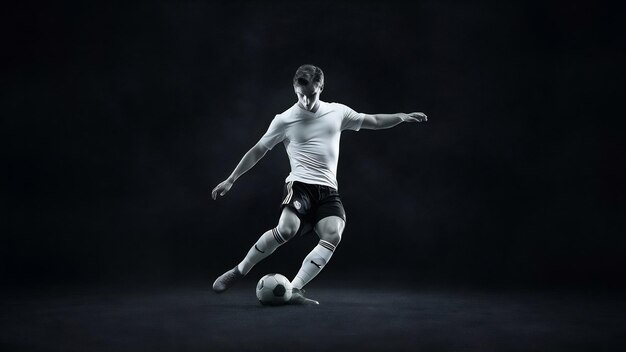 Joga bonito full length studio shot of a handsome young soccer player isolated on black