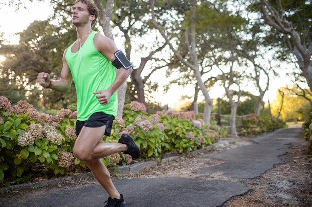 Jogger joggen op traject in park