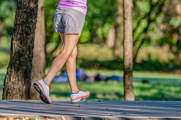 Jogging in the evening on the public park