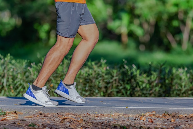 Jogging in the evening on the public park