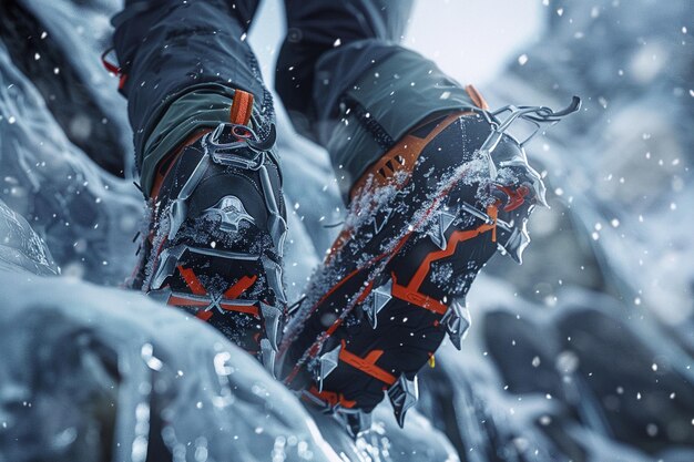 Photo join the climber in their ascent as crampons ancho generative ai