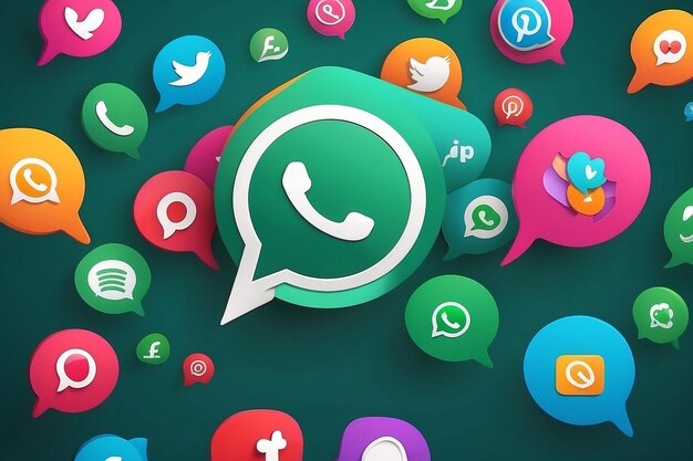 join us on whatsapp in 3d speech bubble social media icons banner