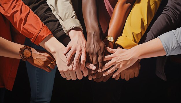 Фото Соединяя руки в символическом жесте солидарности и приверженности мечте млк о расовой гармонии