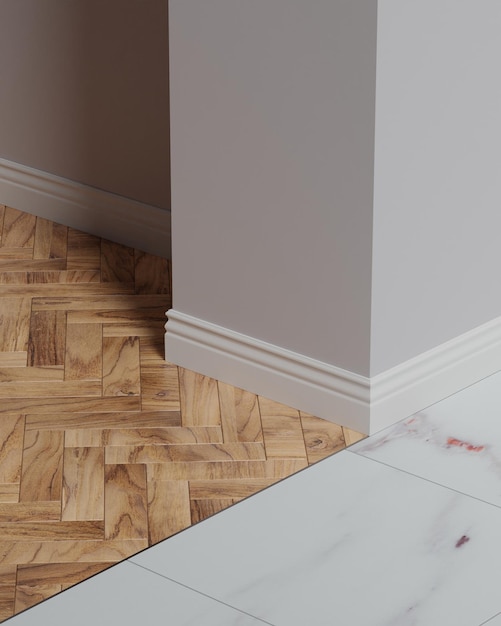 Joint of parquet and porcelain stoneware with aluminum connection profile different cover floor in o