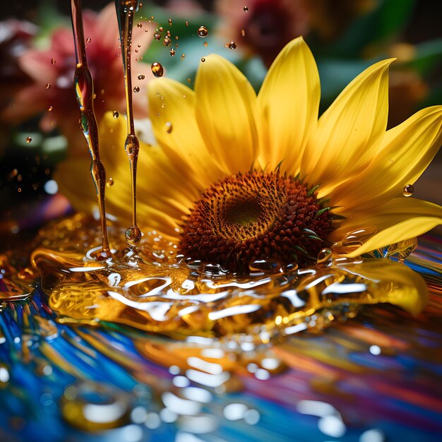 Jojoba oil merging with the vibrant colors of a sunflower