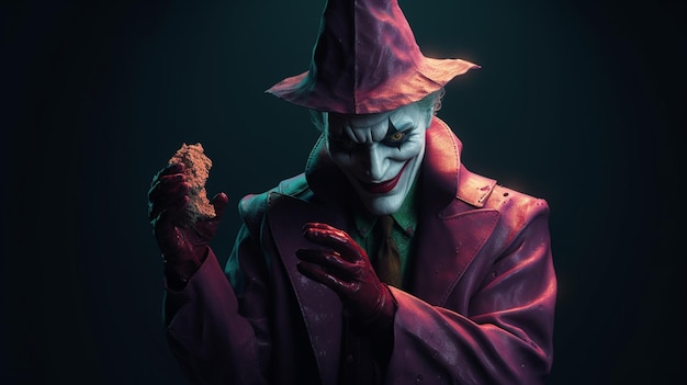 Joker holding a piece of bread in his hand