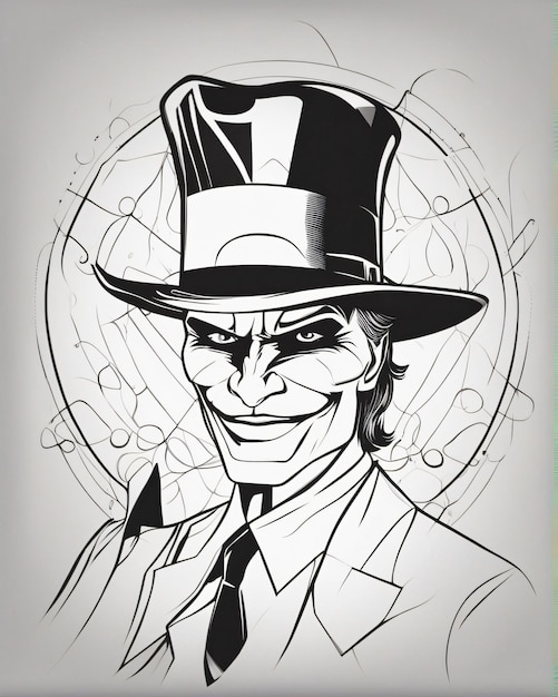 Joker portrait of a Clown line art illustration