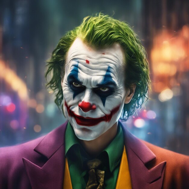 Premium AI Image | Joker portrait isolated on blurred city background