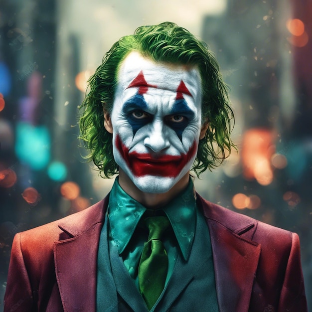 Premium AI Image | Joker portrait isolated on blurred city background