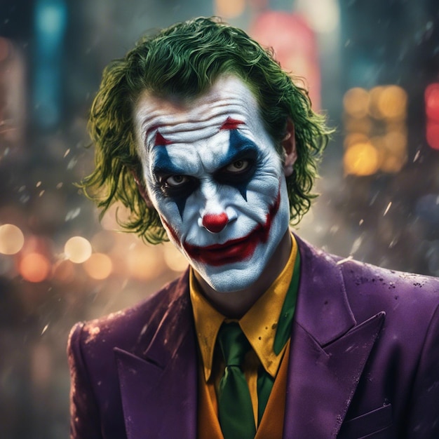 Premium AI Image | Joker portrait isolated on blurred city background