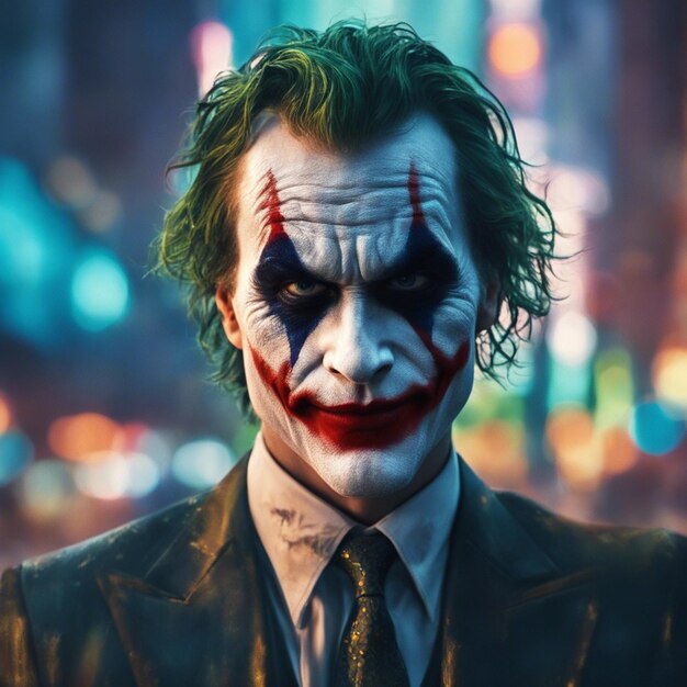 Premium AI Image | Joker portrait isolated on blurred city background