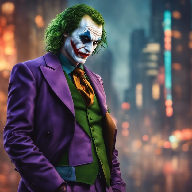 Joker portrait isolated on blurred city background