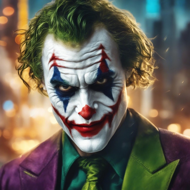 Premium AI Image | Joker portrait isolated on blurred city background