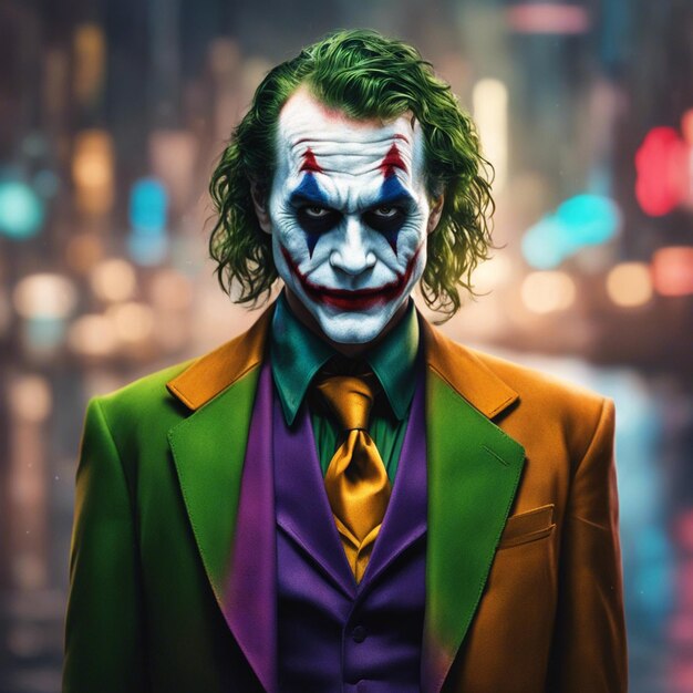 Joker portrait isolated on blurred city background