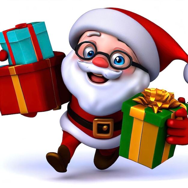 Jolly 3D Santa Claus Cartoon Character with Christmas Presents